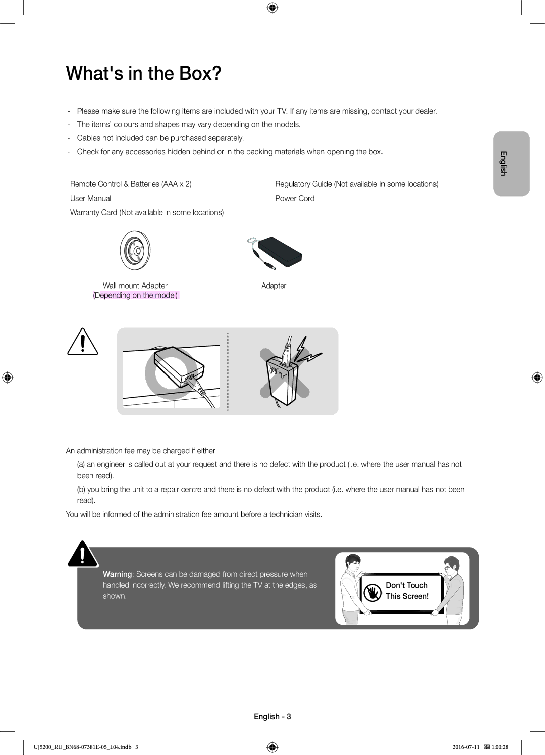 Samsung UE32J5200AKXRU manual Whats in the Box?, Power Cord 