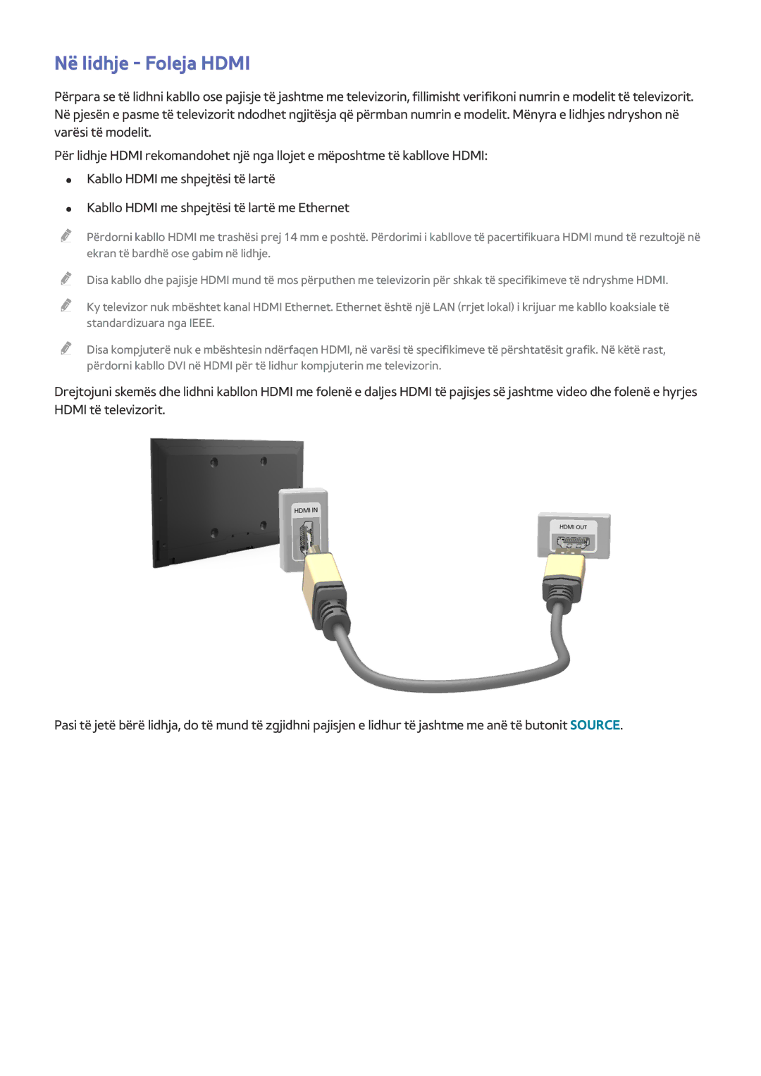 Samsung UE40J5202AKXXH, UE32J5200AWXXH, UE48J5202AKXXH, UE49J5202AKXXH, UE58J5202AKXXH manual Në lidhje Foleja Hdmi 