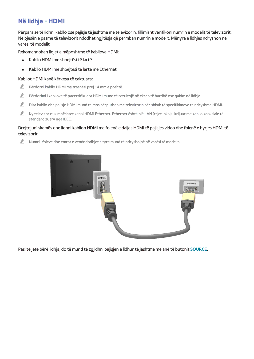 Samsung UE49J5202AKXXH, UE32J5200AWXXH, UE40J5202AKXXH, UE48J5202AKXXH, UE58J5202AKXXH manual Në lidhje Hdmi 