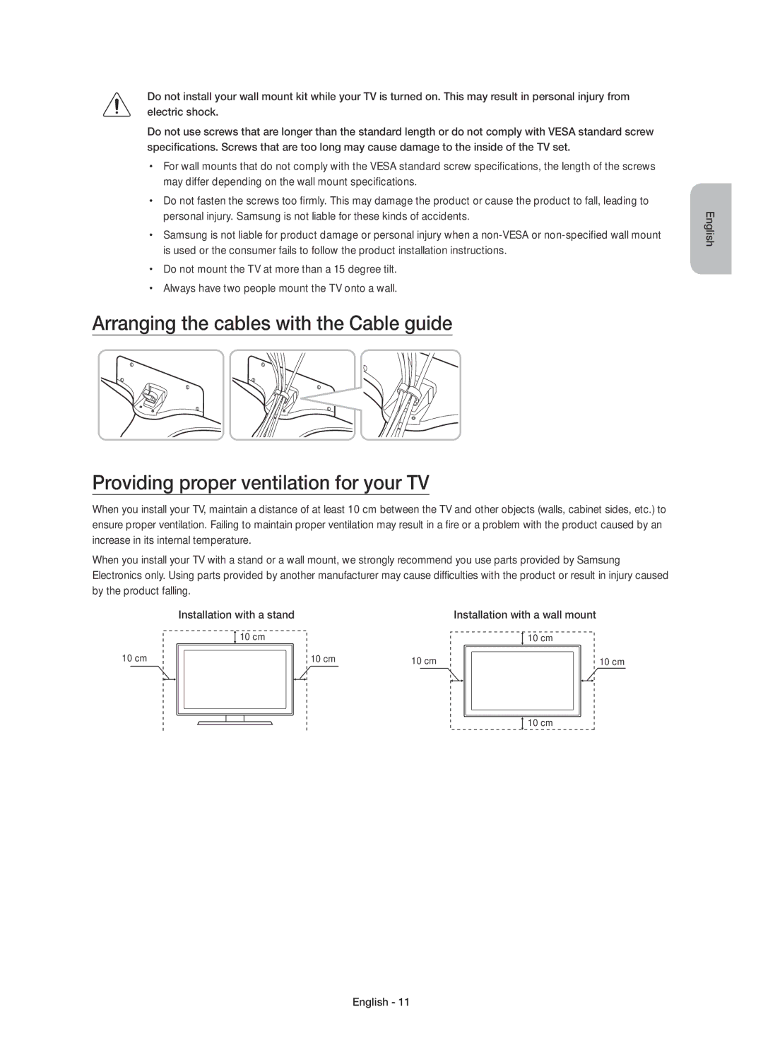 Samsung UE48J5500AUXRU, UE32J5500AUXRU May differ depending on the wall mount specifications, Installation with a stand 