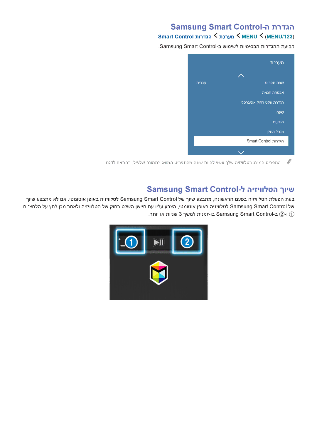 Samsung UA40J5500AWXSQ, UE32J5502AKXXH manual Samsung Smart Control-ה תרדגה, Samsung Smart Control-ל היזיוולטה ךויש 