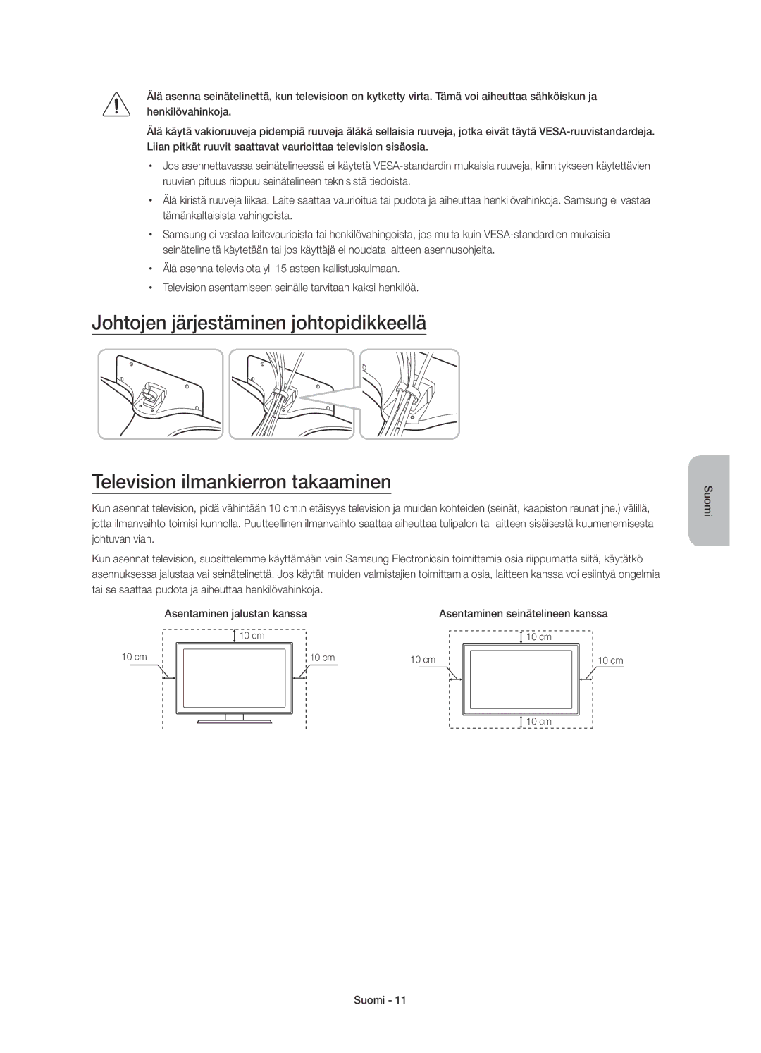 Samsung UE55J6375SUXXE, UE32J6375SUXXE, UE40J6375SUXXE, UE48J6375SUXXE manual Asentaminen seinätelineen kanssa 