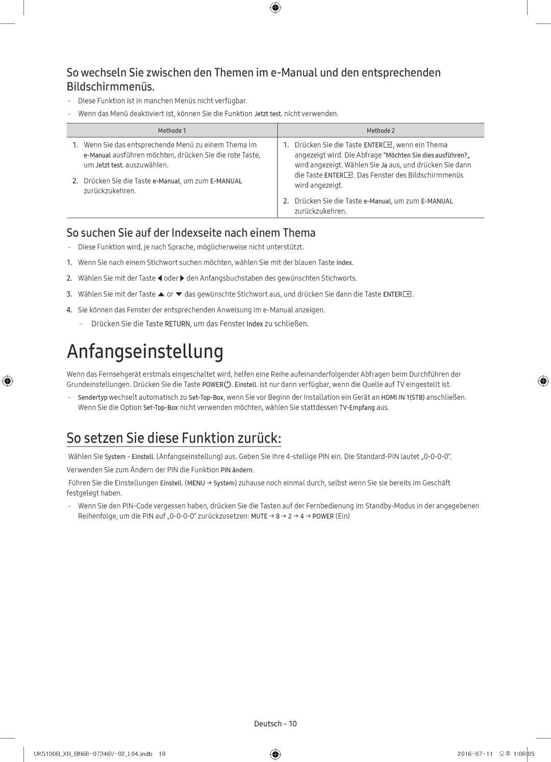 Samsung UE32K4100AWXXC, UE32K4100AWXXH, UE32K5100AWXXH manual Anfangseinstellung, So setzen Sie diese Funktion zurück 