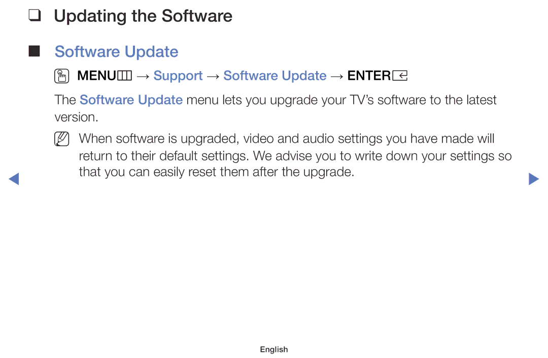 Samsung UE49K5102AKXXH, UE32K4100AWXXH manual Updating the Software, OO MENUm → Support → Software Update → Entere 