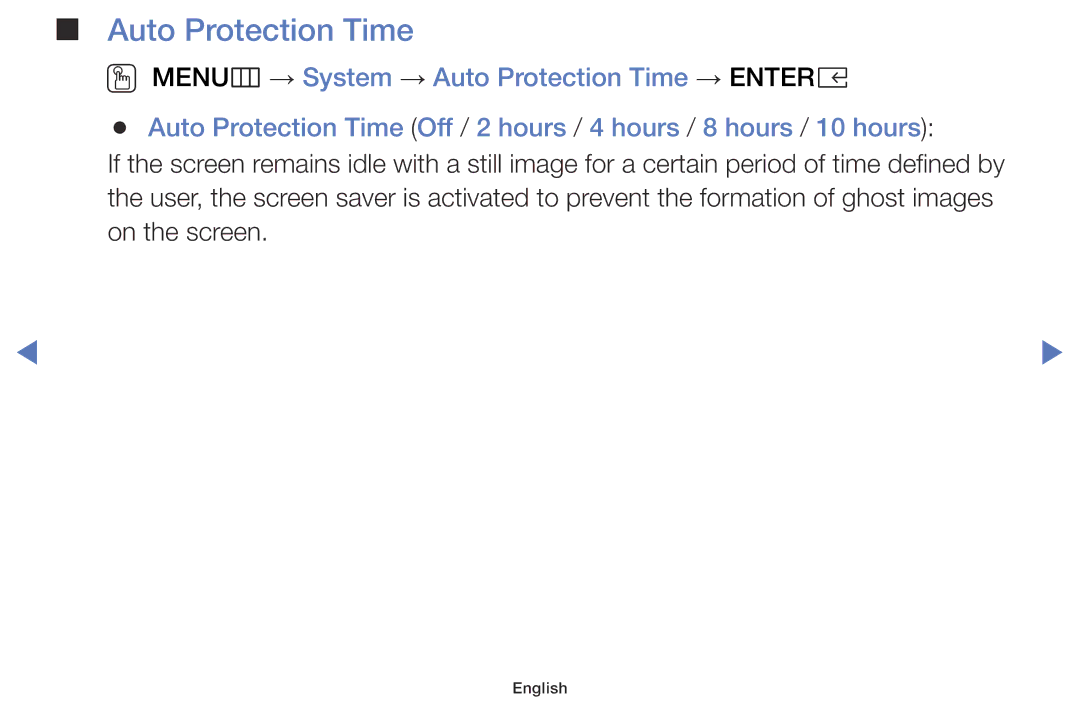 Samsung UE55K5100AWXXH, UE32K4100AWXXH, UE32K5100AWXXH, UE49K5100AWXXC, UE49K5100AWXXH, UE32K4100AWXXC Auto Protection Time 