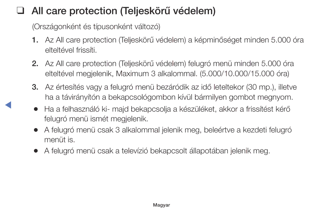 Samsung UE32K4102AKXBT, UE32K4100AWXXH, UE32K5100AWXXH, UE49K5100AWXXH, UE40K5100AWXXH All care protection Teljeskörű védelem 