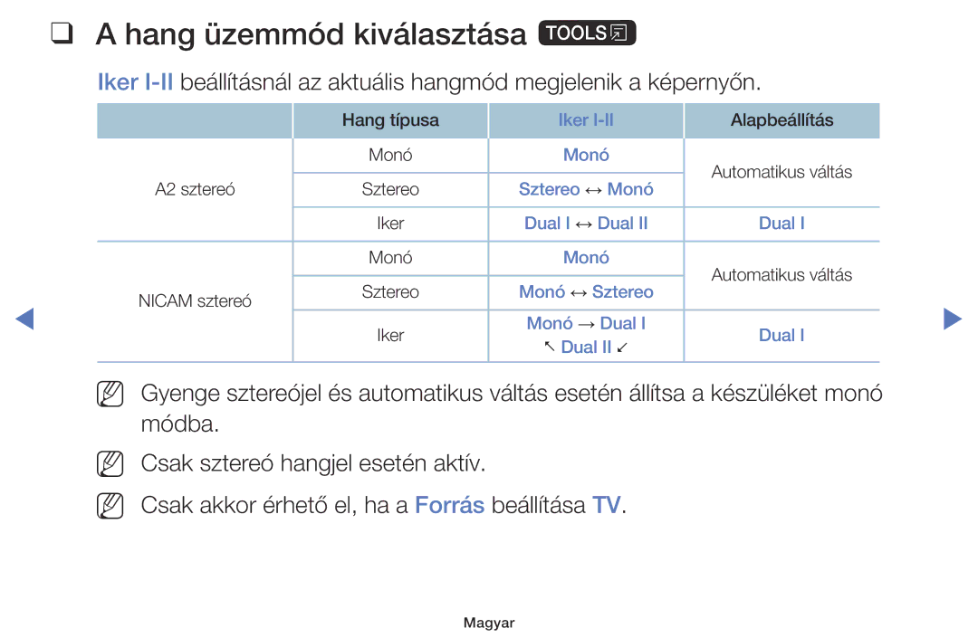 Samsung UE40K5102AKXBT, UE32K4100AWXXH, UE32K5100AWXXH, UE49K5100AWXXH, UE40K5100AWXXH Hang üzemmód kiválasztása t, Nn Nn 