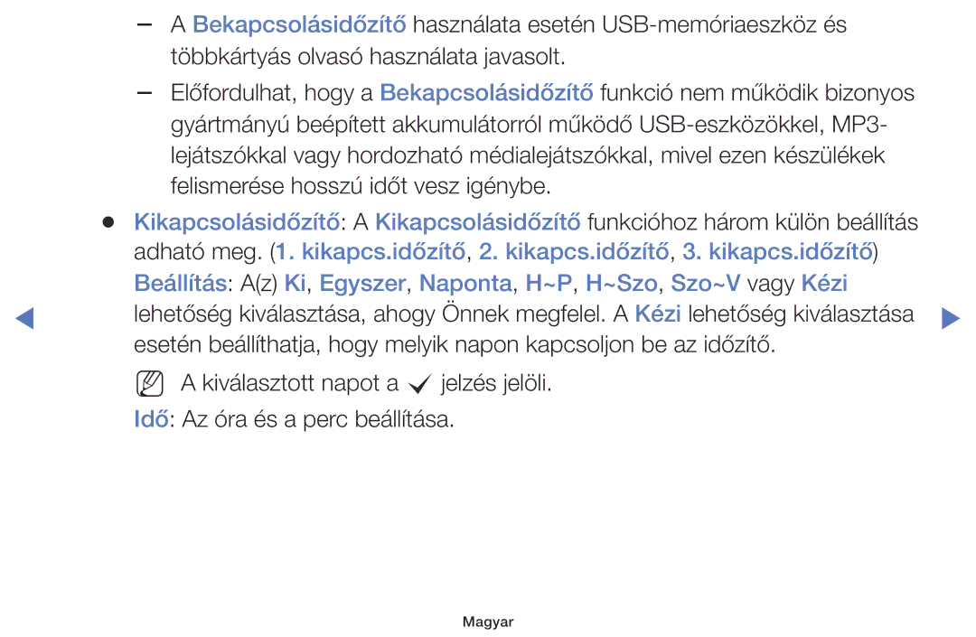 Samsung UE55K5102AKXXH, UE32K4100AWXXH, UE32K5100AWXXH manual Bekapcsolásidőzítő használata esetén USB-memóriaeszköz és 