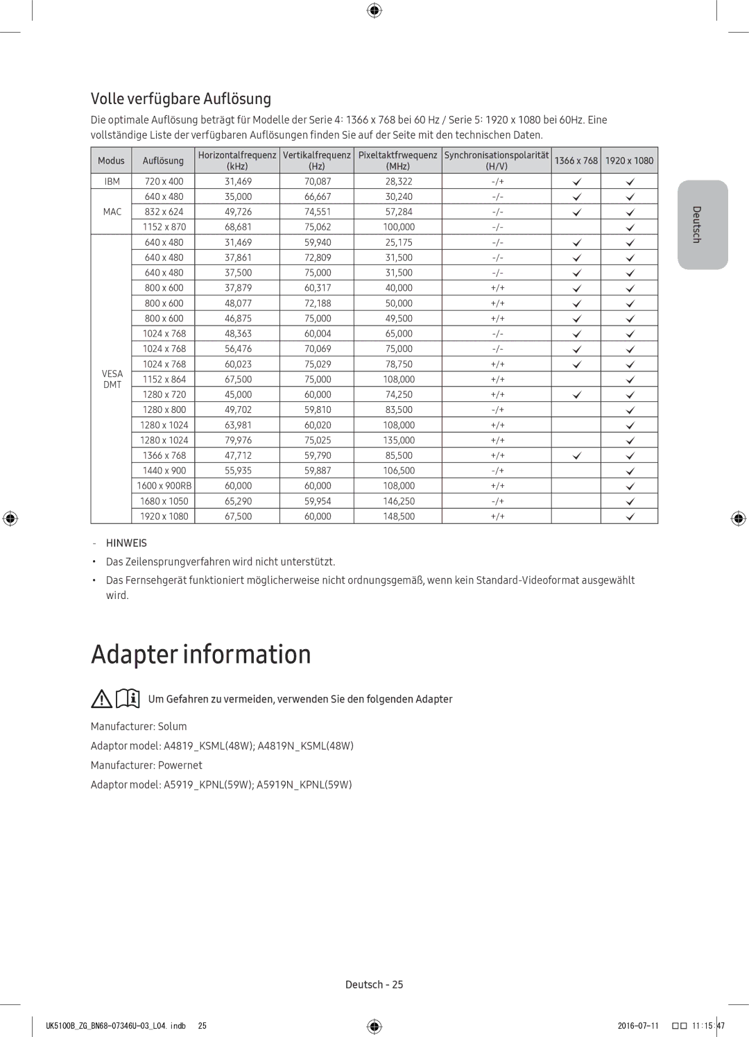 Samsung UE32K5170SSXZG, UE32K4109AWXZG, UE32K5179SSXZG, UE40K5179SSXZG, UE32K4100AWXXH manual Volle verfügbare Auflösung, Ibm 