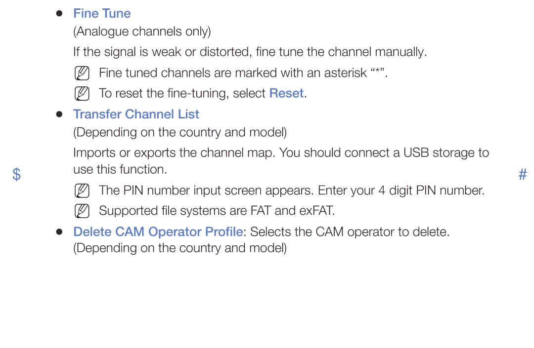 Samsung UE55K5100AWXXN, UE32K4109AWXZG, UE32K5179SSXZG, UE49K5179SSXZG, UE40K5179SSXZG manual Fine Tune, Transfer Channel List 
