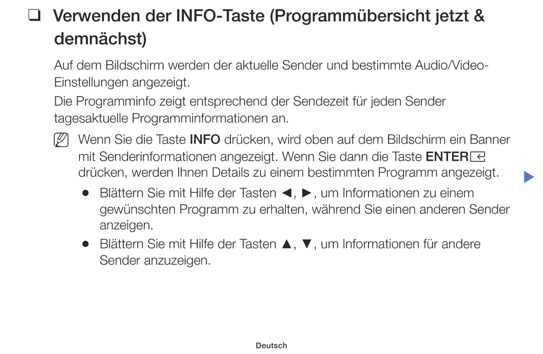 Samsung UE32K5179SSXZG, UE32K4109AWXZG, UE49K5179SSXZG manual Verwenden der INFO-Taste Programmübersicht jetzt & demnächst 