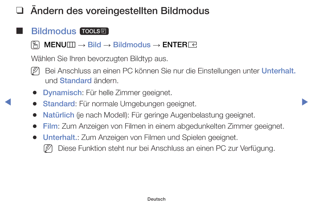 Samsung UE49K5179SSXZG, UE32K4109AWXZG, UE32K5179SSXZG, UE40K5179SSXZG Ändern des voreingestellten Bildmodus, Bildmodus t 