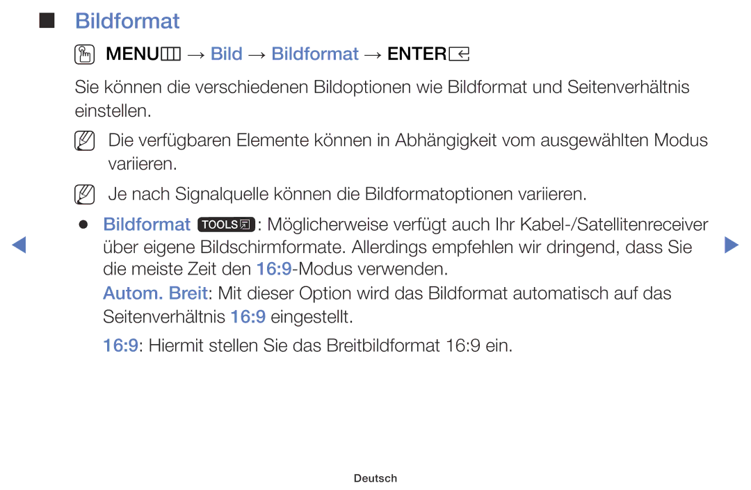 Samsung UE22K5000AKXZG, UE32K4109AWXZG, UE32K5179SSXZG, UE49K5179SSXZG manual OO MENUm → Bild → Bildformat → Entere 