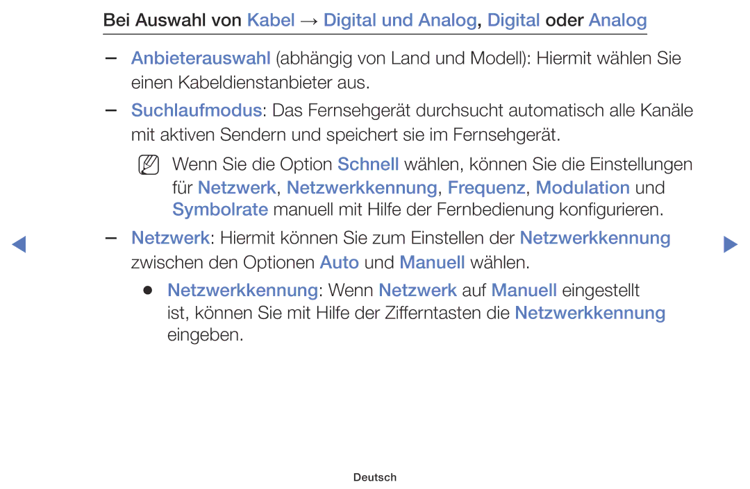 Samsung UE22K5000AKXZG, UE32K4109AWXZG, UE32K5179SSXZG manual Für Netzwerk, Netzwerkkennung, Frequenz, Modulation und 