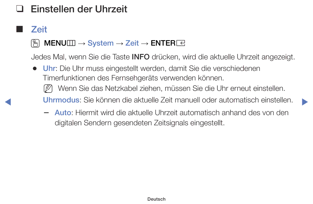 Samsung UE40K5100AWXXC, UE32K4109AWXZG, UE32K5179SSXZG, UE49K5179SSXZG, UE40K5179SSXZG manual Einstellen der Uhrzeit, Zeit 