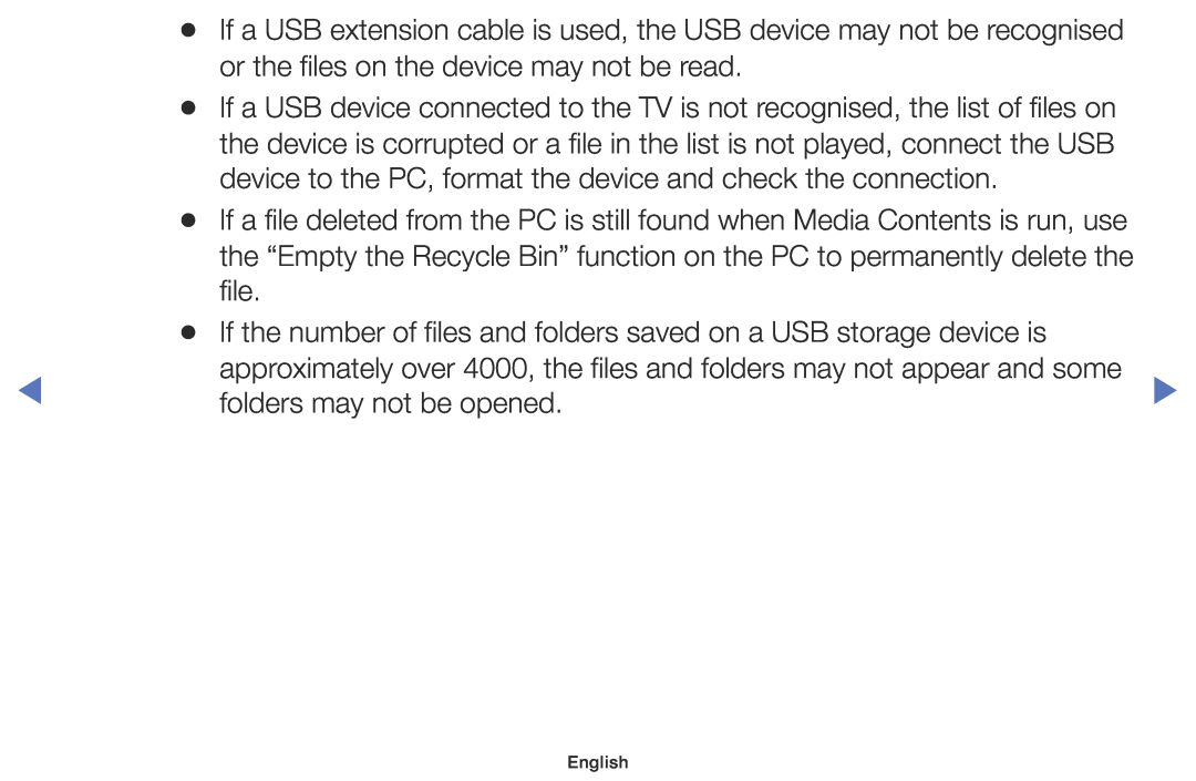 Samsung UE40K5100AWXXC, UE32K4109AWXZG, UE32K5179SSXZG, UE49K5179SSXZG manual or the files on the device may not be read 