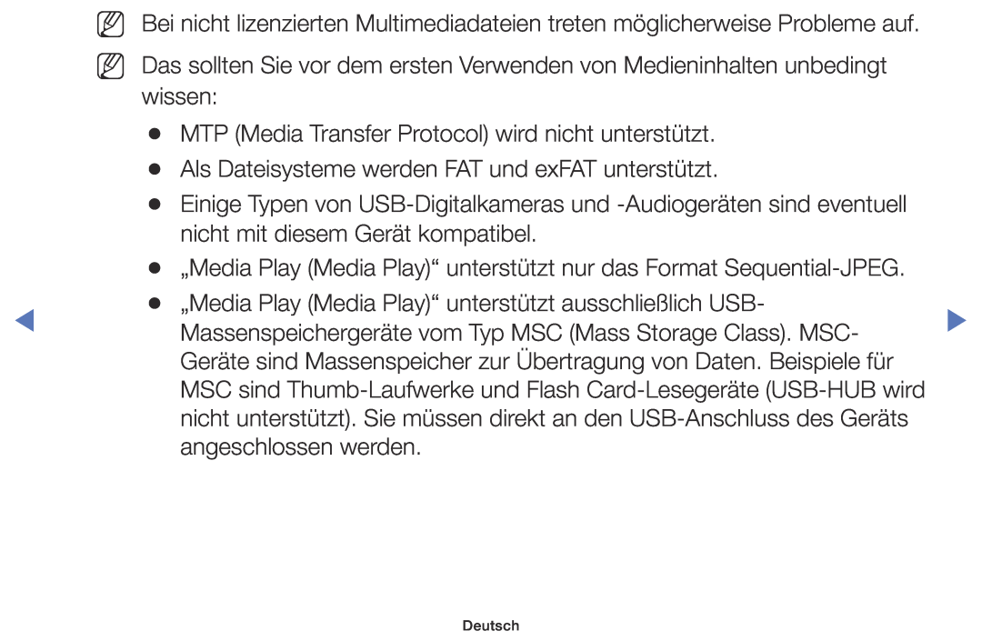 Samsung UE40K5100AWXZF, UE32K4109AWXZG, UE32K5179SSXZG, UE49K5179SSXZG MTP Media Transfer Protocol wird nicht unterstützt 