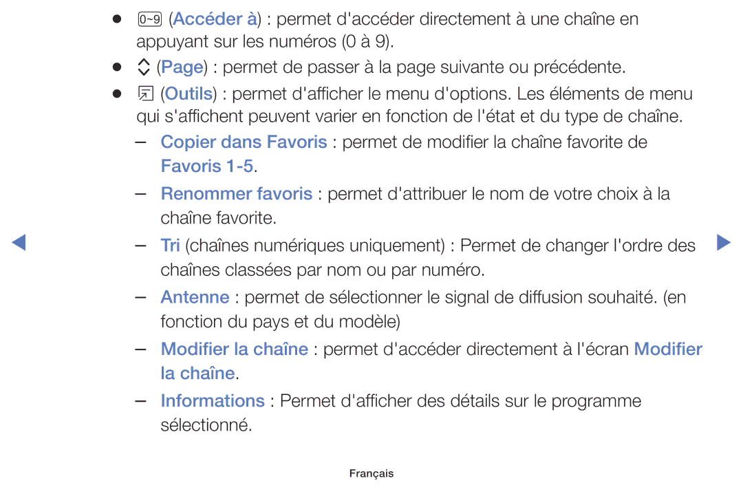 Samsung UE32K5100AWXZF, UE40K5100AWXZF manual Favoris, La chaîne 