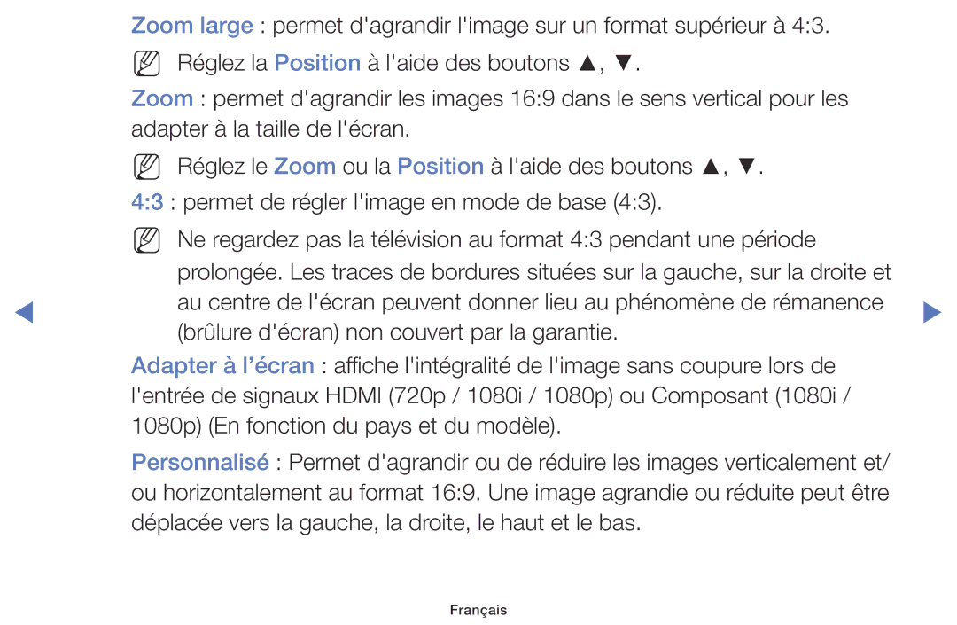 Samsung UE40K5100AWXZF, UE32K5100AWXZF manual Déplacée vers la gauche, la droite, le haut et le bas 