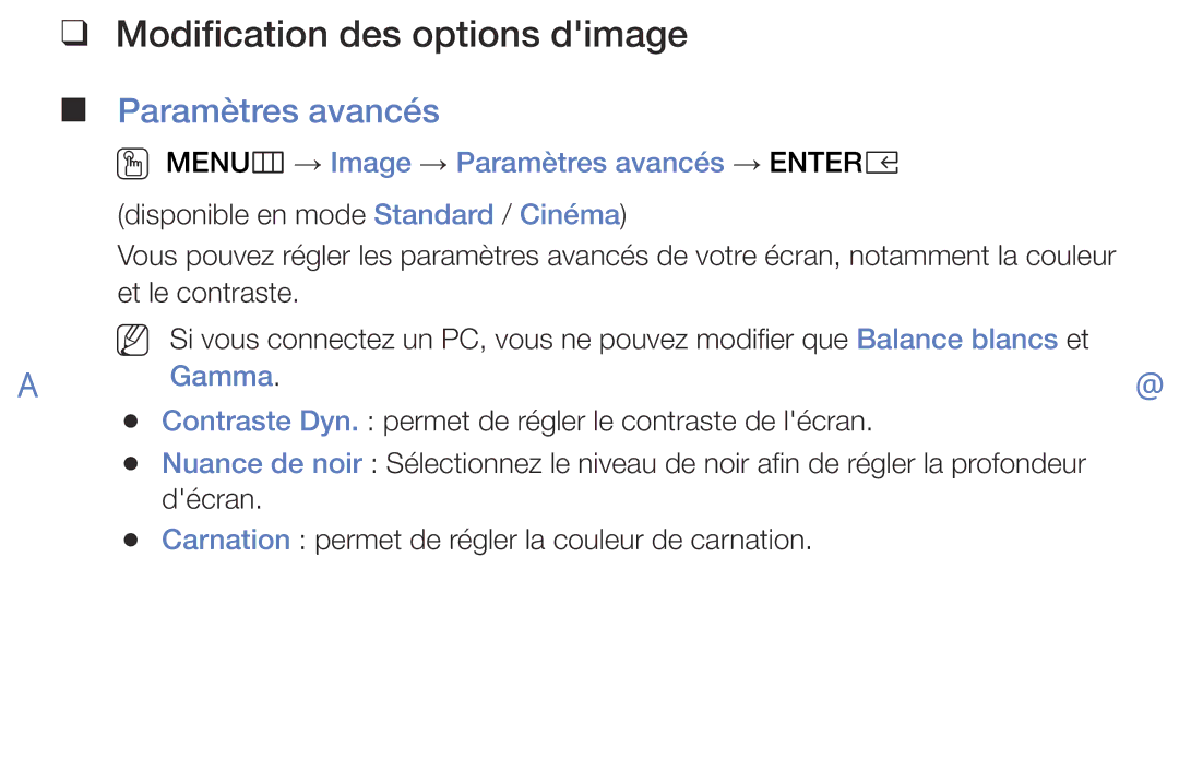 Samsung UE32K5100AWXZF manual Modification des options dimage, OO MENUm → Image → Paramètres avancés → Entere, Gamma 