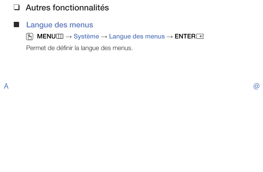 Samsung UE32K5100AWXZF, UE40K5100AWXZF manual OO MENUm → Système → Langue des menus → Entere 
