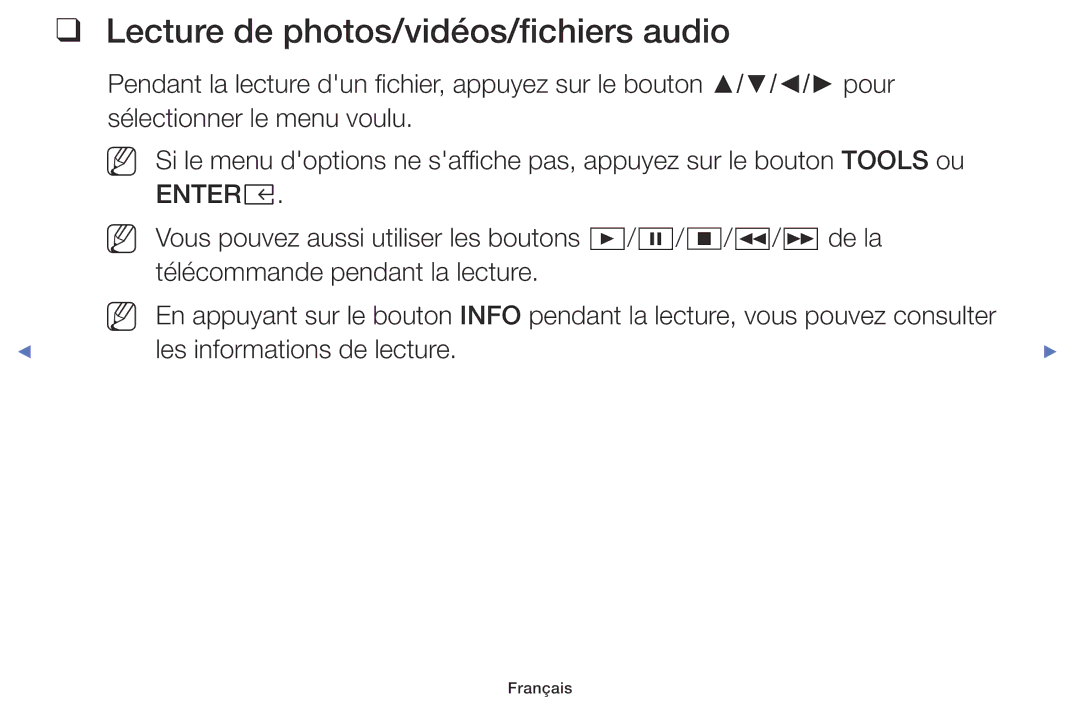 Samsung UE40K5100AWXZF, UE32K5100AWXZF manual Lecture de photos/vidéos/fichiers audio 
