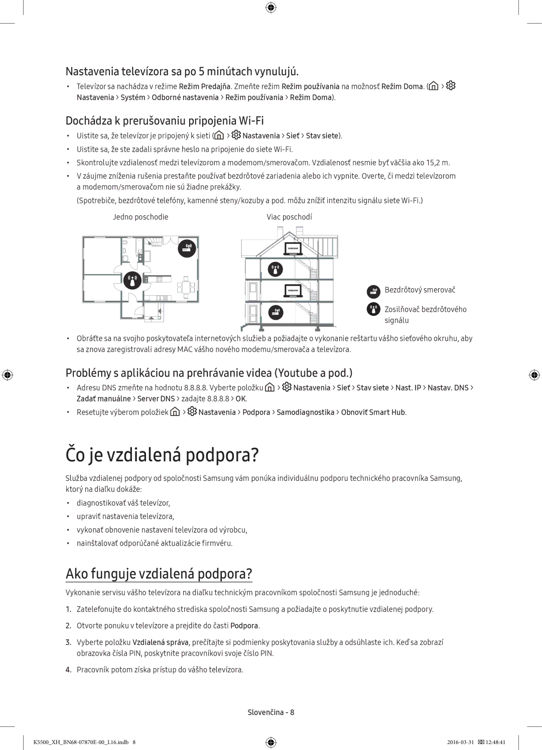 Samsung UE32K5672SUXXH Čo je vzdialená podpora?, Ako funguje vzdialená podpora?, Dochádza k prerušovaniu pripojenia Wi-Fi 