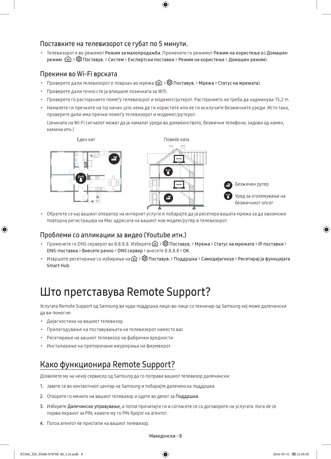 Samsung UE32K5500AWXXN manual Што претставува Remote Support?, Како функционира Remote Support?, Прекини во Wi-Fi врската 