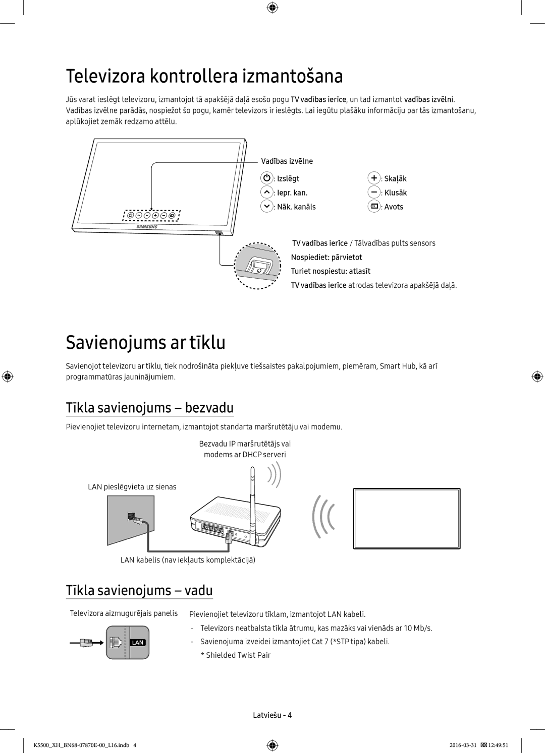 Samsung UE40K5502AKXXH, UE32K5572SUXXH Televizora kontrollera izmantošana, Savienojums ar tīklu, Tīkla savienojums bezvadu 