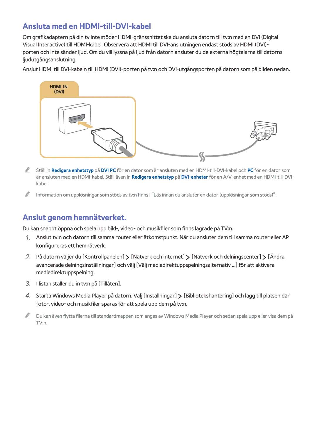 Samsung UE24LS001BUXXE, UE32LS001BUXXE, UE32LS001DUXXE manual Ansluta med en HDMI-till-DVI-kabel, Anslut genom hemnätverket 