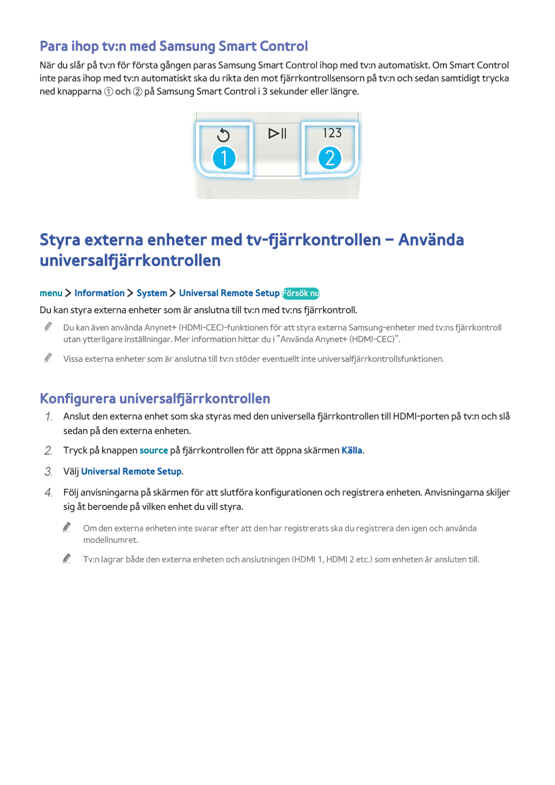 Samsung UE32LS001BUXXE Konfigurera universalfjärrkontrollen, Menu Information System Universal Remote Setup Försök nu 