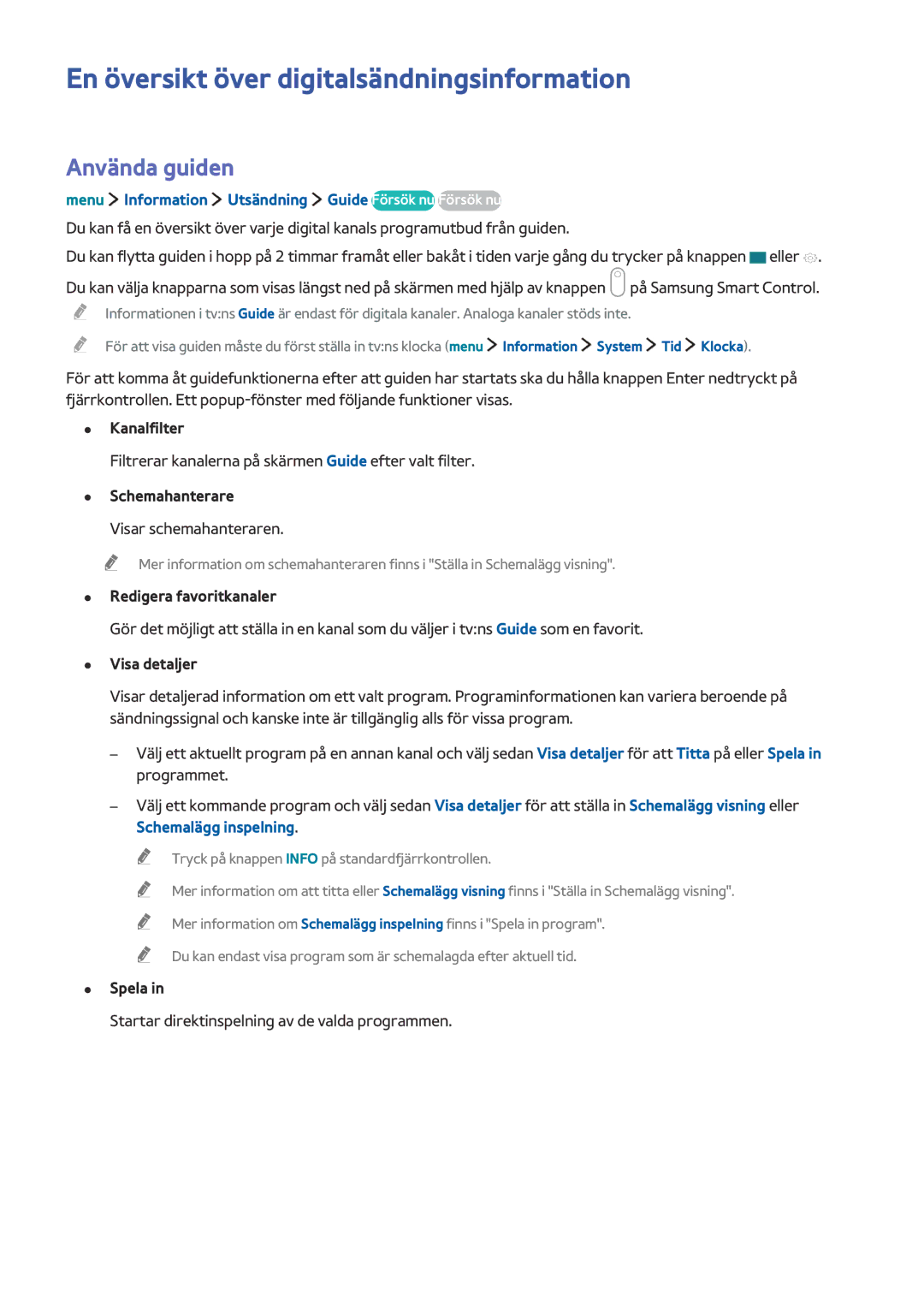 Samsung UE32LS001CUXXE, UE32LS001BUXXE, UE32LS001DUXXE manual En översikt över digitalsändningsinformation, Använda guiden 