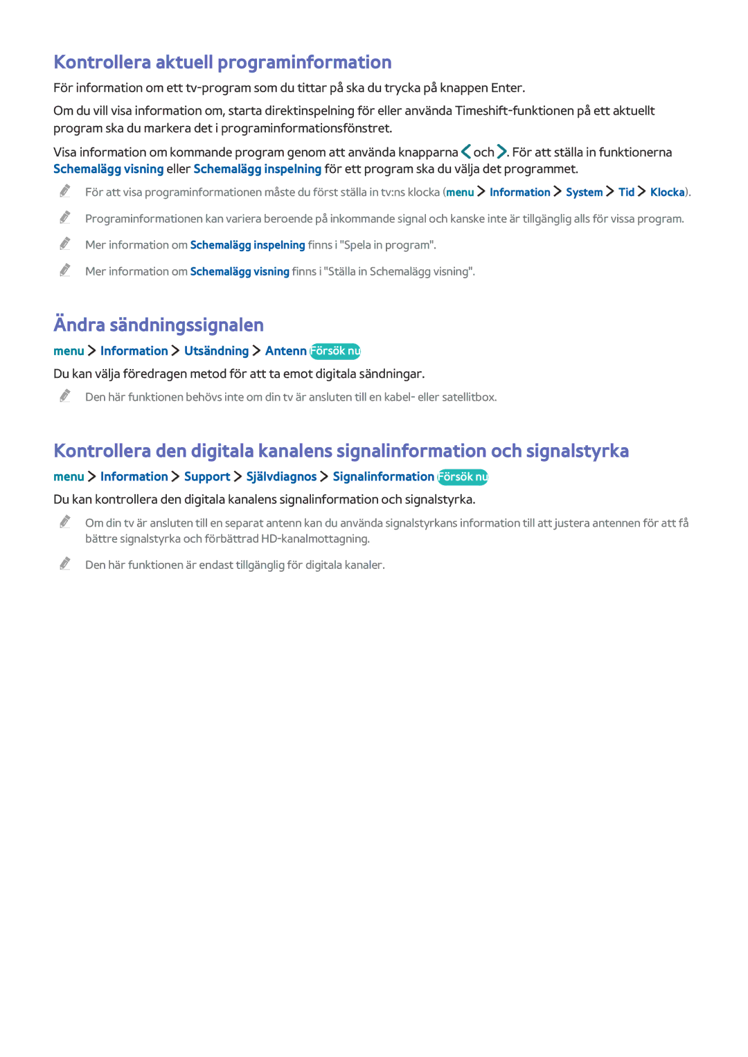 Samsung UE32LS001EUXXE, UE32LS001BUXXE, UE32LS001DUXXE manual Kontrollera aktuell programinformation, Ändra sändningssignalen 