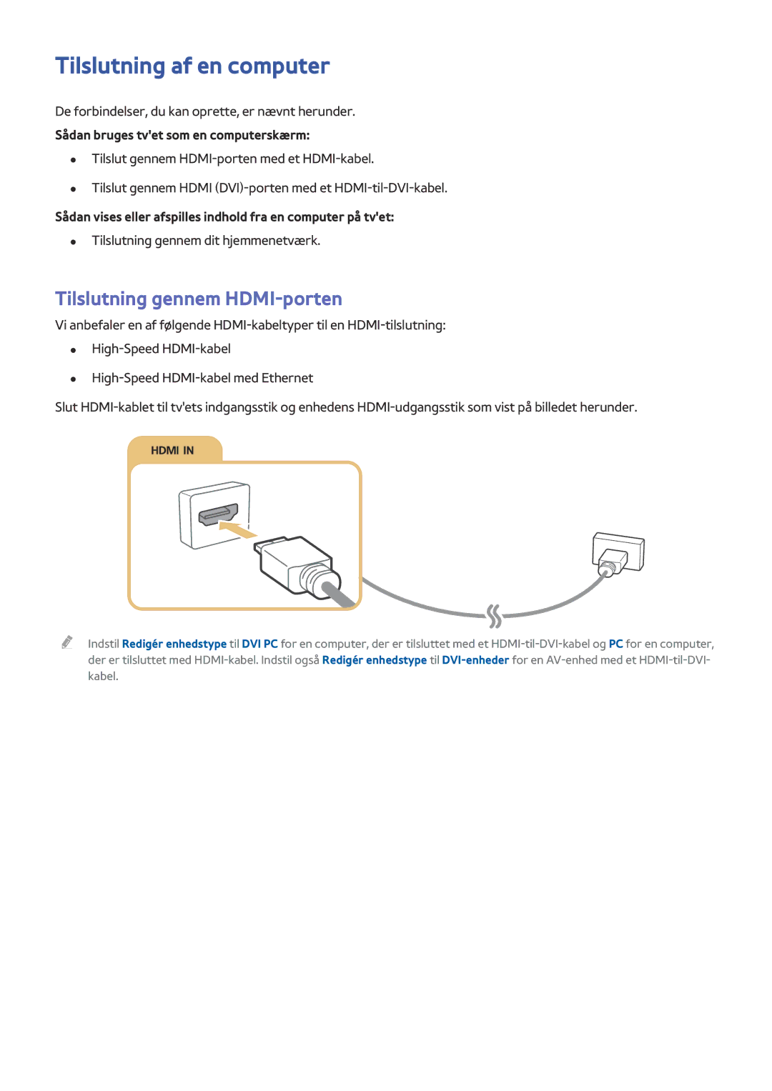 Samsung UE32LS001FUXXE Tilslutning af en computer, Tilslutning gennem HDMI-porten, Tilslutning gennem dit hjemmenetværk 