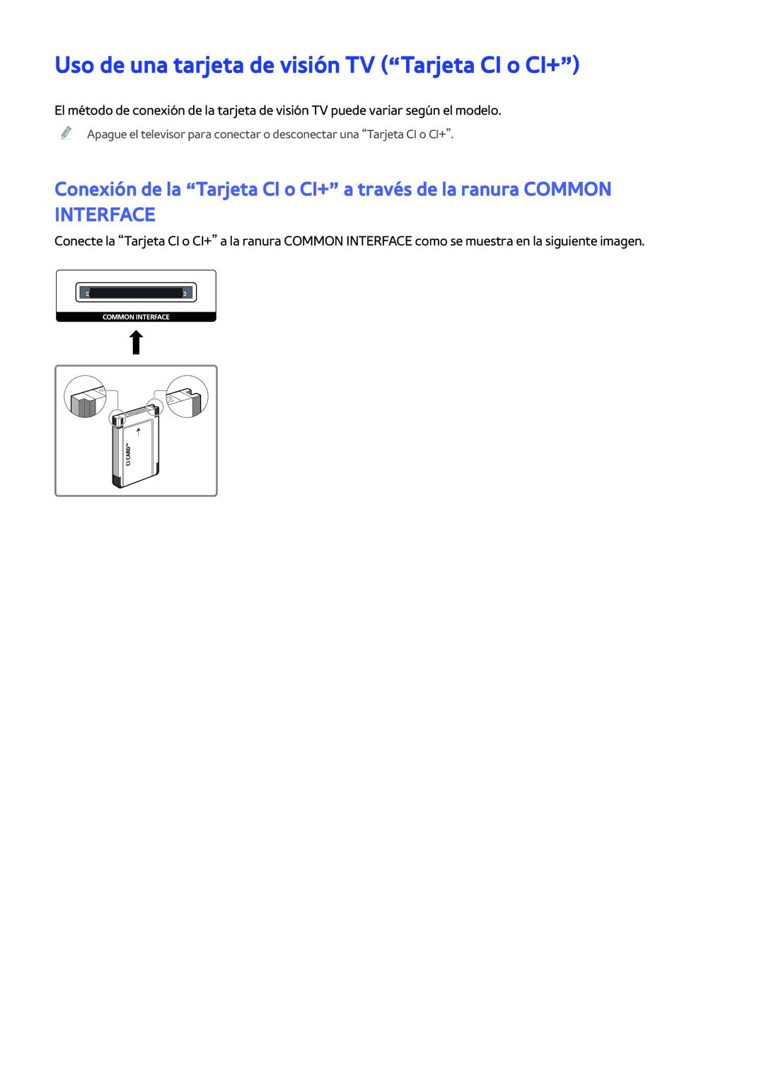 Samsung UE32LS001AUXXC, UE32LS001CUXXC, UE32LS001FUXXC, UE24LS001AUXXC manual Uso de una tarjeta de visión TV Tarjeta CI o CI+ 