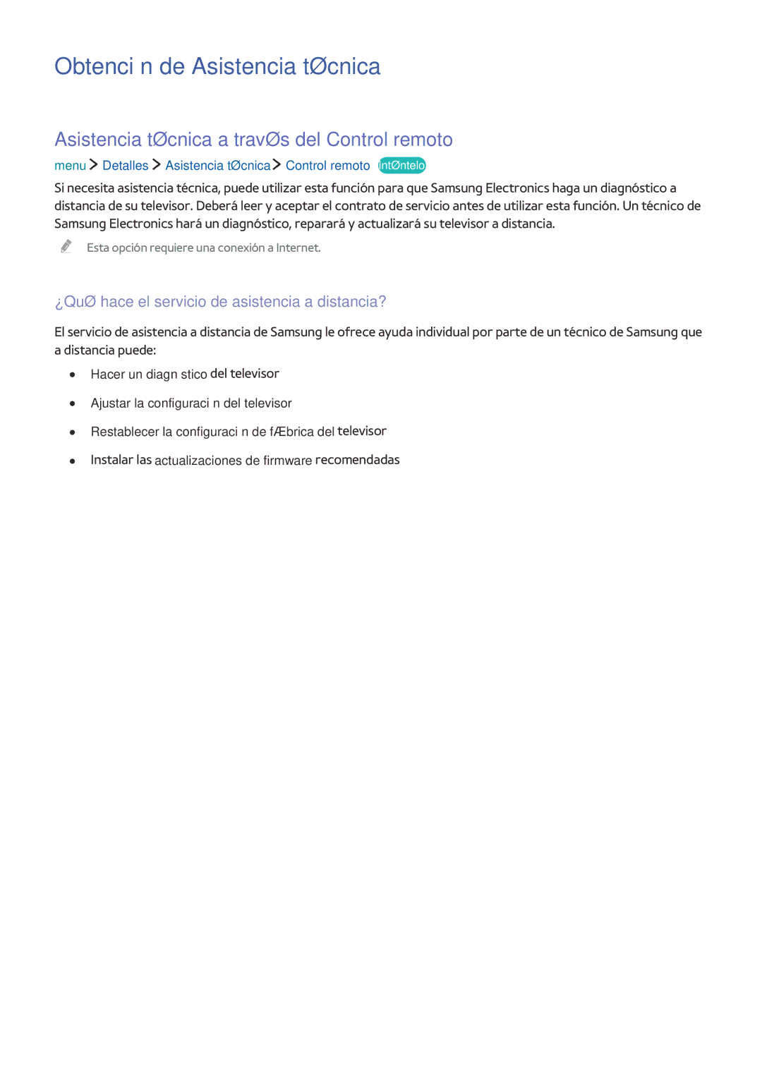 Samsung UE40LS001CUXXC, UE32LS001CUXXC Obtención de Asistencia técnica, Asistencia técnica a través del Control remoto 