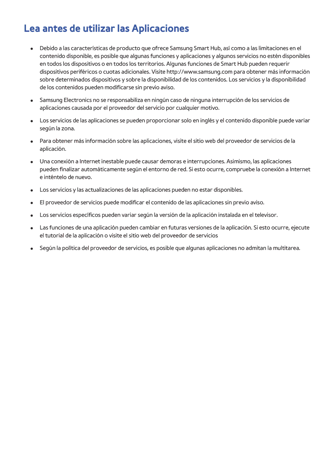 Samsung UE32LS001DUXXC, UE32LS001CUXXC, UE32LS001AUXXC, UE32LS001FUXXC, UE24LS001AUXXC Lea antes de utilizar las Aplicaciones 