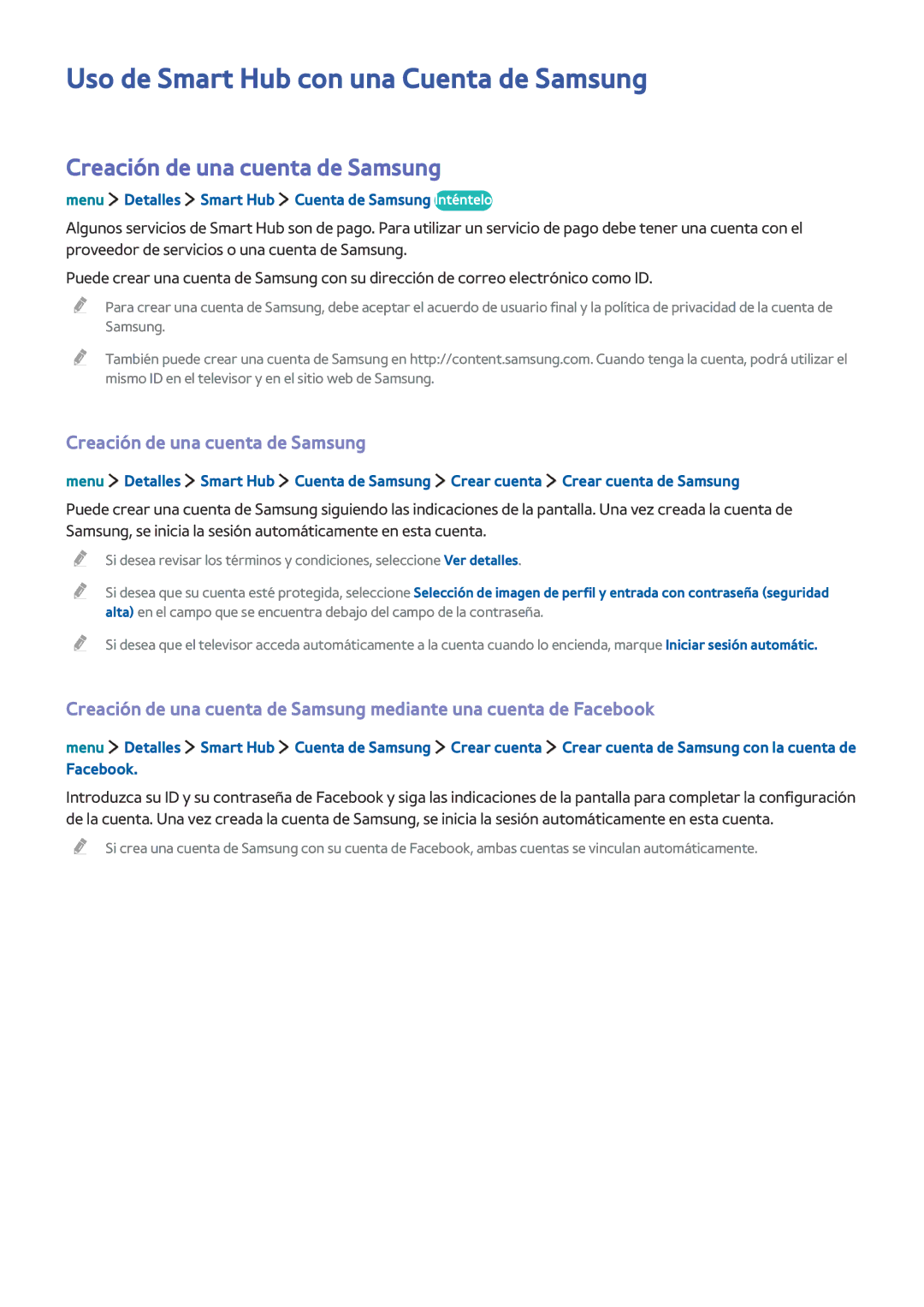 Samsung UE40LS001CUXXC, UE32LS001CUXXC manual Uso de Smart Hub con una Cuenta de Samsung, Creación de una cuenta de Samsung 