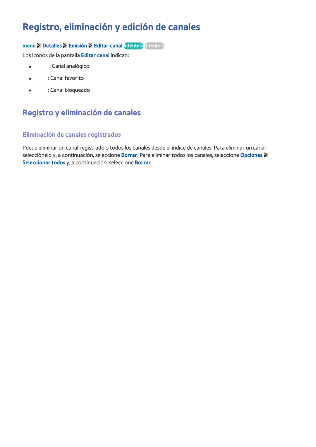 Samsung UE24LS001BUXXC, UE32LS001CUXXC manual Registro, eliminación y edición de canales, Registro y eliminación de canales 