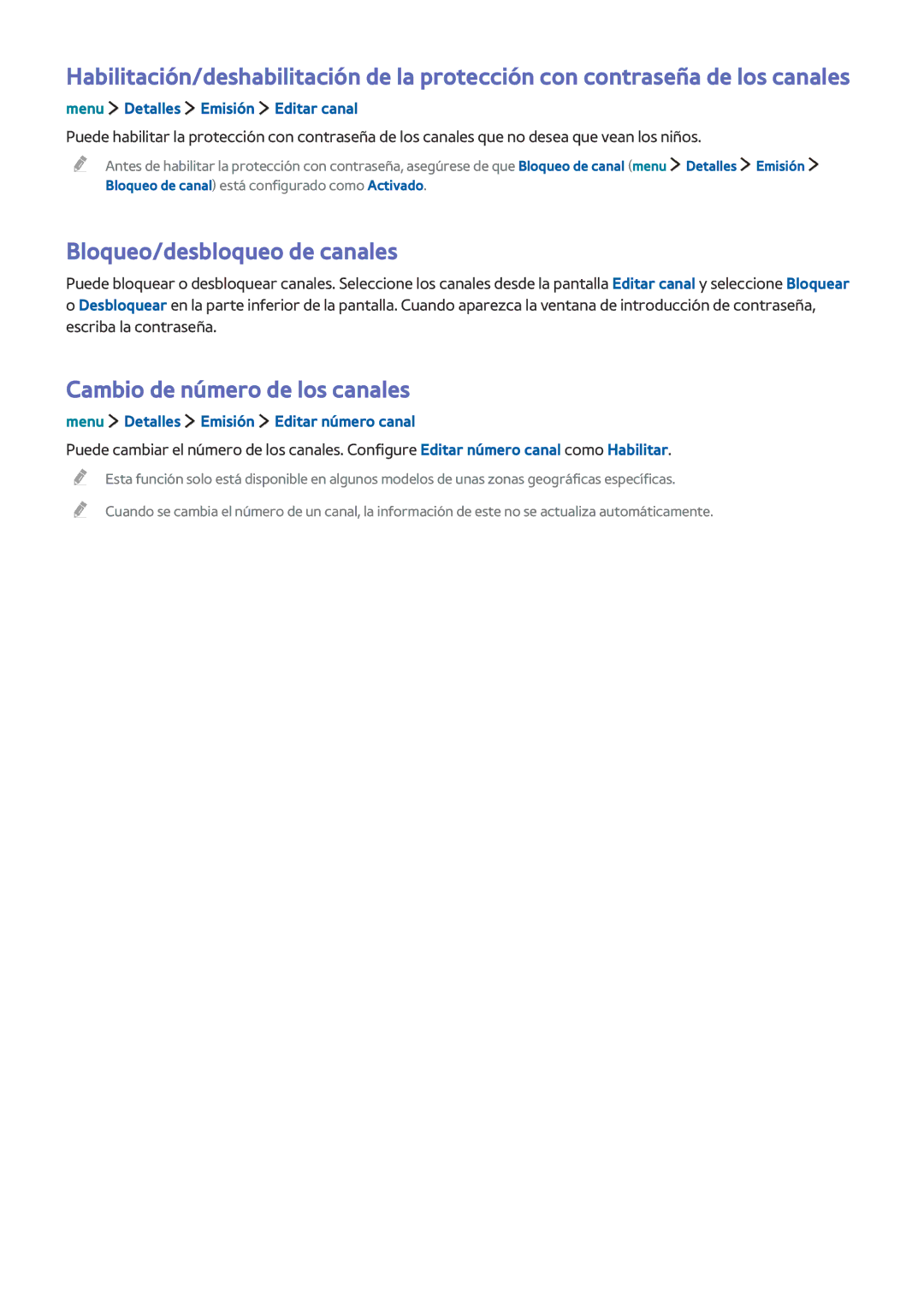 Samsung UE32LS001AUXXC, UE32LS001CUXXC, UE32LS001FUXXC manual Bloqueo/desbloqueo de canales, Cambio de número de los canales 