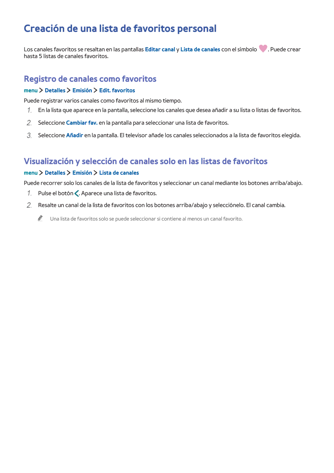 Samsung UE32LS001FUXXC, UE32LS001CUXXC Creación de una lista de favoritos personal, Registro de canales como favoritos 