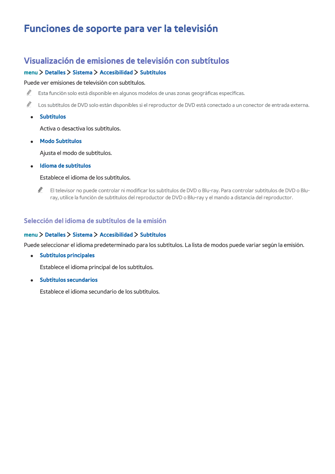 Samsung UE40LS001CUXXC manual Funciones de soporte para ver la televisión, Selección del idioma de subtítulos de la emisión 