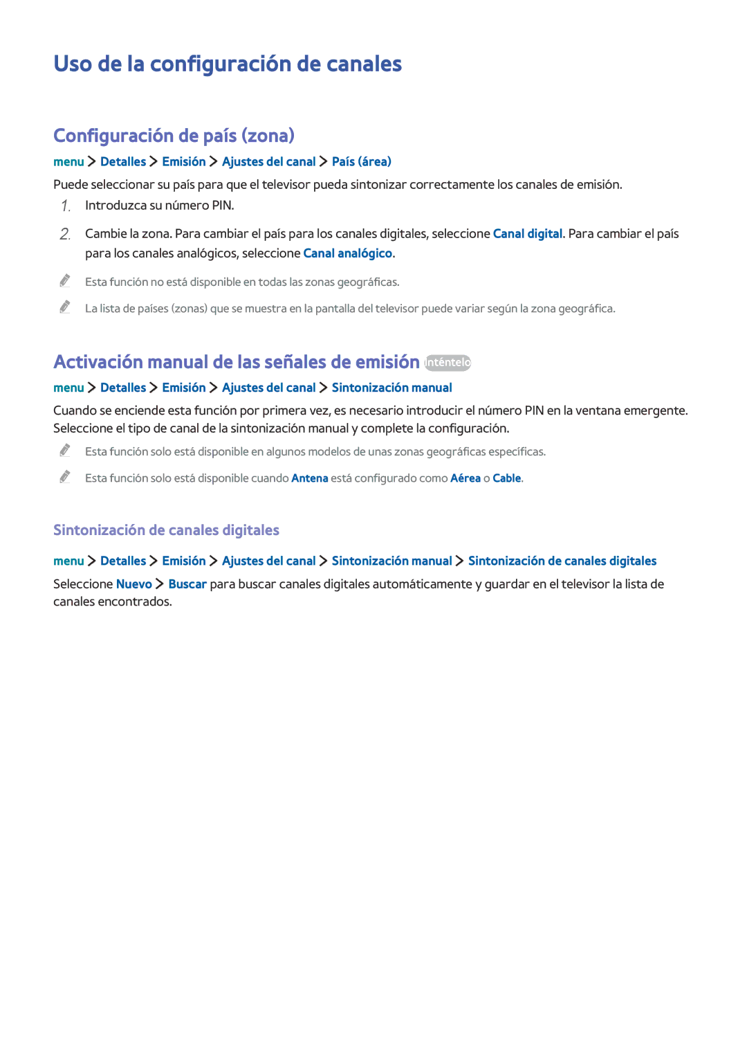 Samsung UE32LS001CUXXC Uso de la configuración de canales, Configuración de país zona, Sintonización de canales digitales 