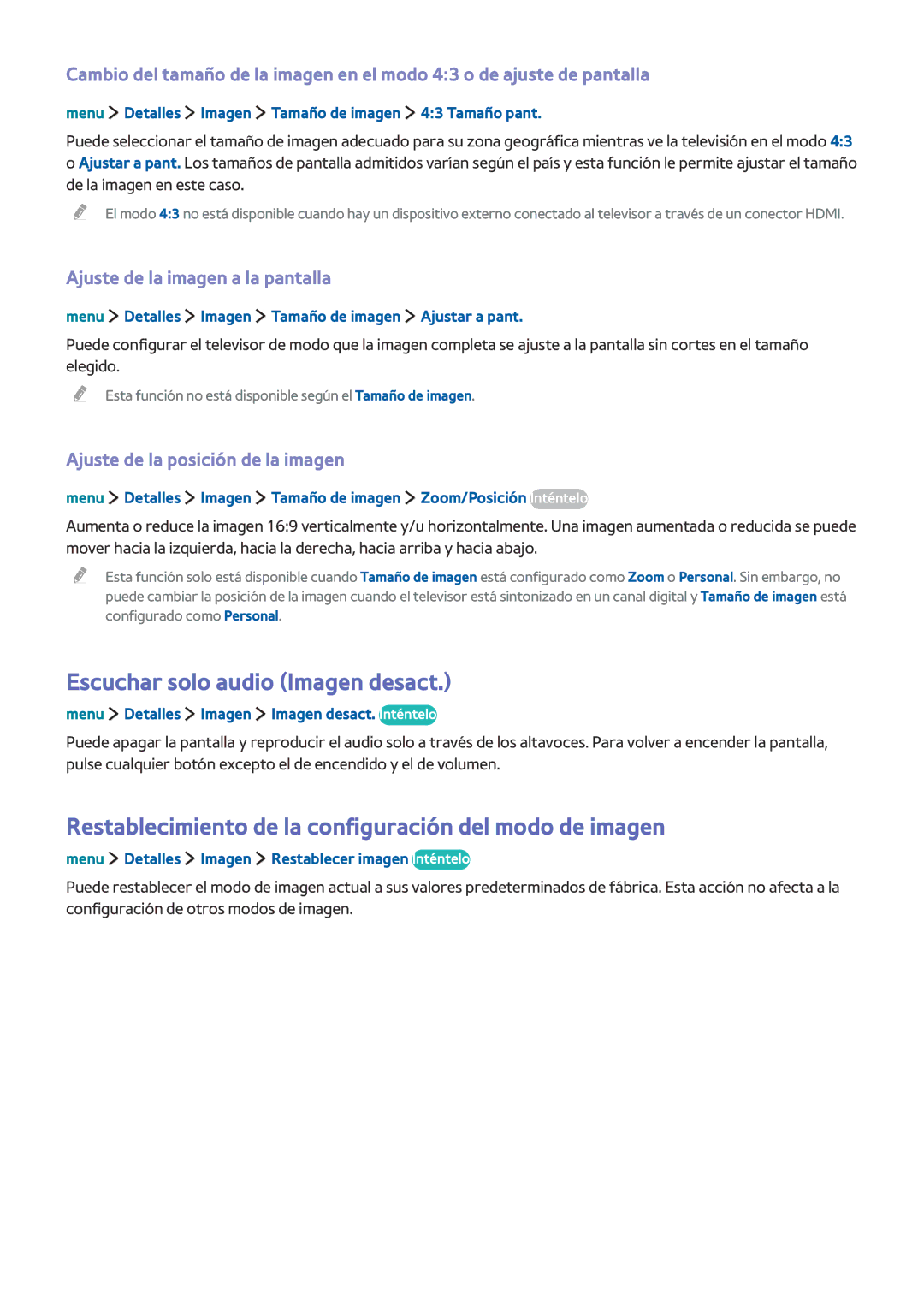 Samsung UE32LS001FUXXC manual Escuchar solo audio Imagen desact, Restablecimiento de la configuración del modo de imagen 
