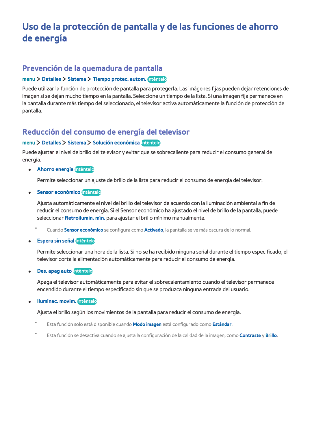 Samsung UE40LS001CUXXC manual Prevención de la quemadura de pantalla, Reducción del consumo de energía del televisor 