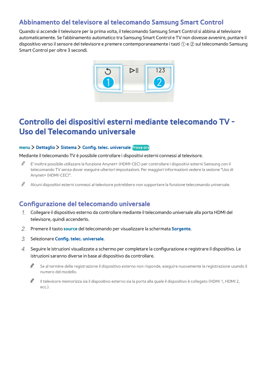 Samsung UE32LS001DUXZT, UE32LS001CUXZT Configurazione del telecomando universale, Selezionare Config. telec. universale 