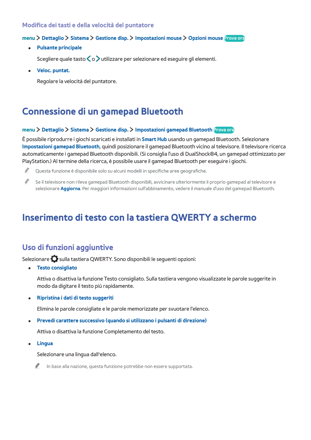 Samsung UE24LS001BUXZT manual Connessione di un gamepad Bluetooth, Inserimento di testo con la tastiera Qwerty a schermo 