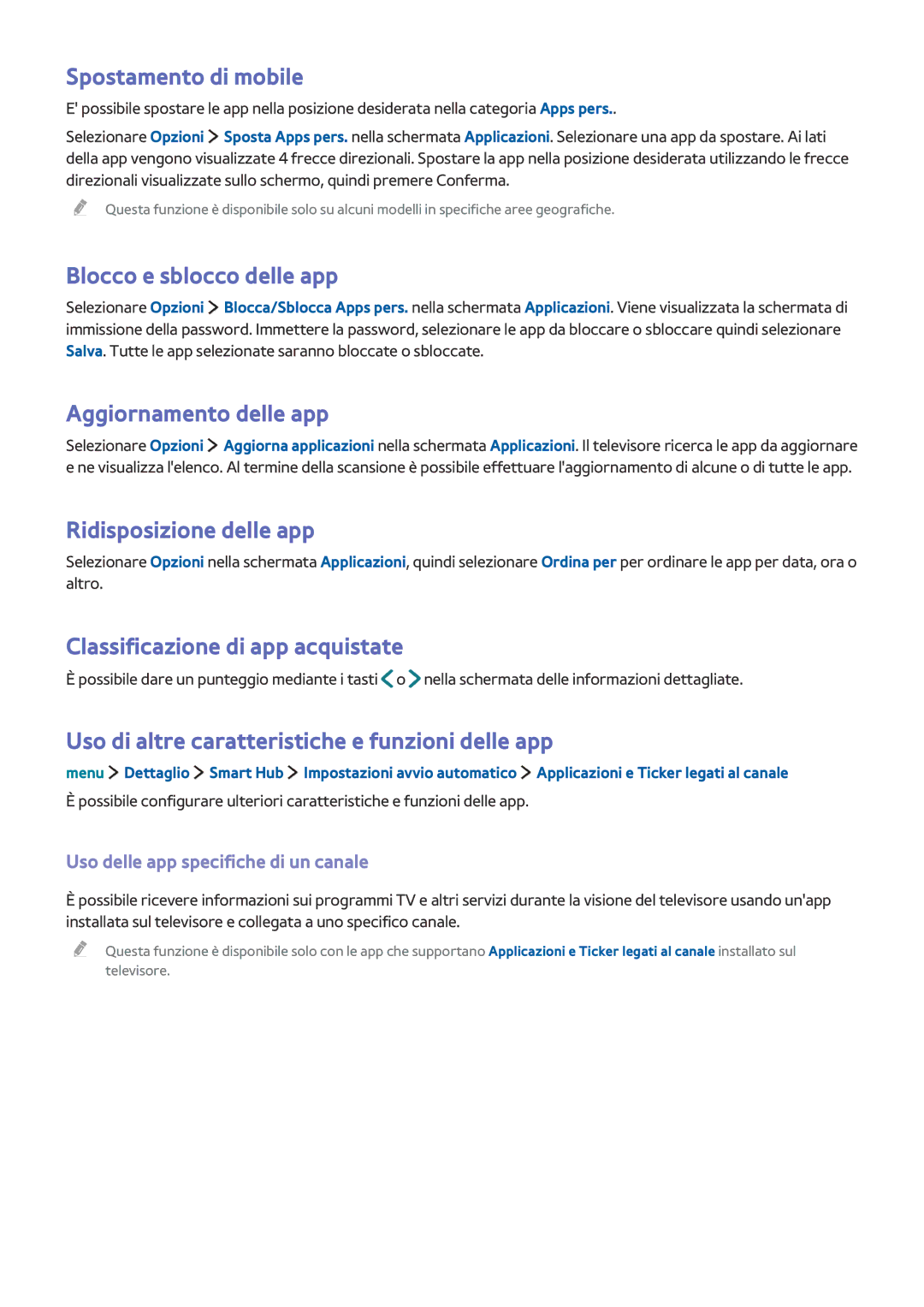 Samsung UE24LS001BUXZT, UE32LS001CUXZT manual Spostamento di mobile, Blocco e sblocco delle app, Aggiornamento delle app 