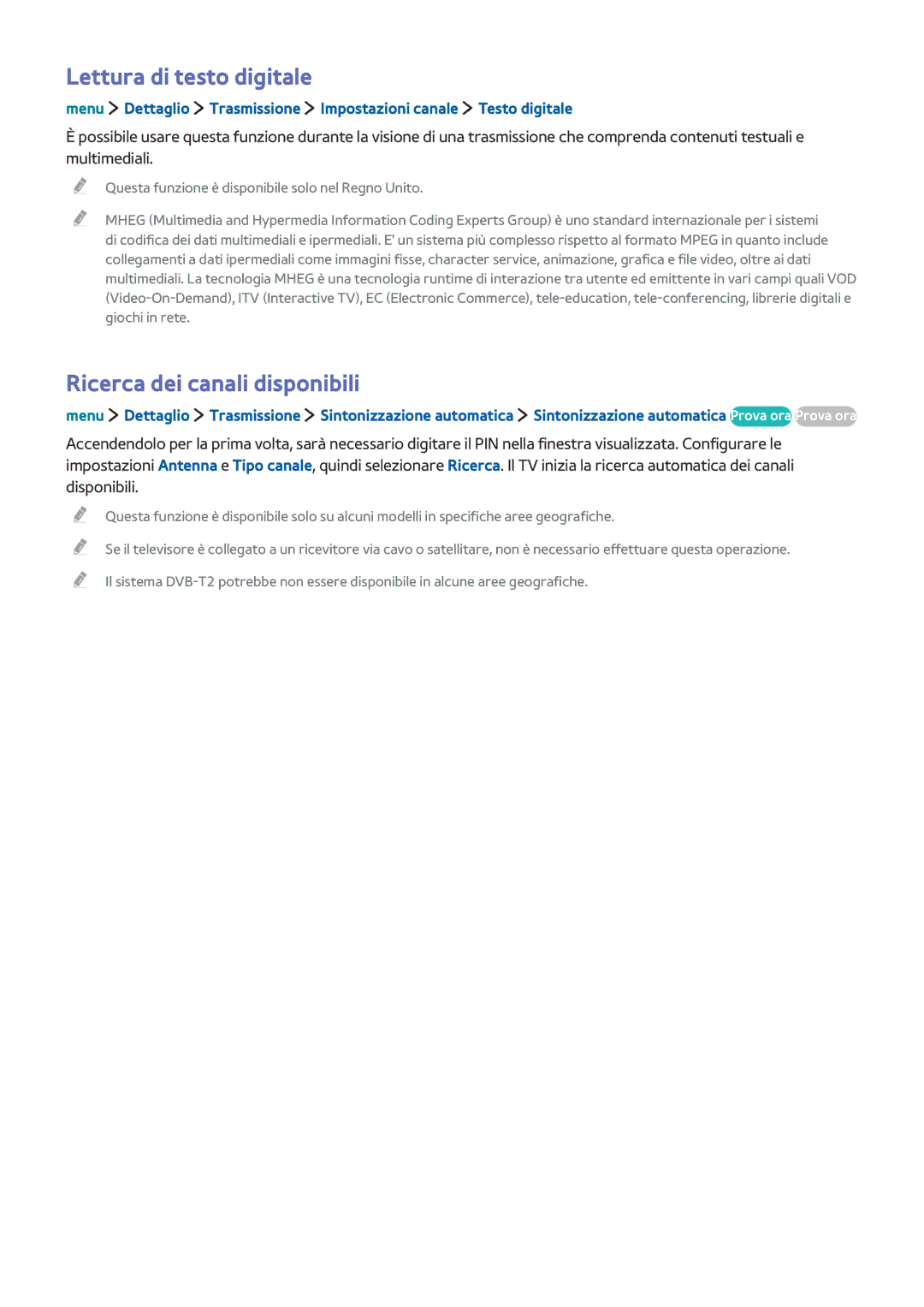 Samsung UE32LS001DUXZT, UE32LS001CUXZT, UE40LS001AUXZT manual Lettura di testo digitale, Ricerca dei canali disponibili 