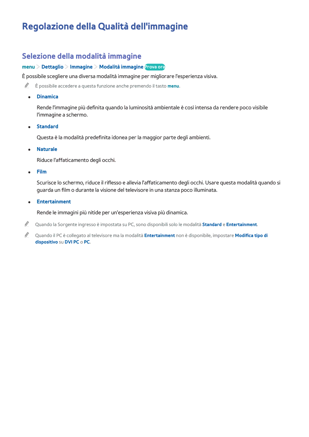 Samsung UE40LS001CUXZT, UE32LS001CUXZT manual Regolazione della Qualità dellimmagine, Selezione della modalità immagine 